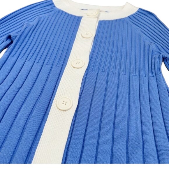 Covington Blue White Ribbed Button Cardigan Sweater M Retro Statement Knit - Picture 6 of 10